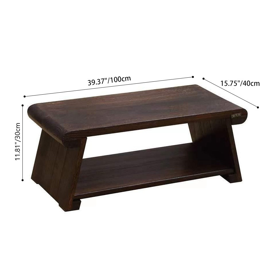 Mesa de centro tradicional japonesa de madera maciza plegable, rectangular redondeada, de 2 niveles para sala de estar