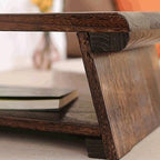 Mesa de centro tradicional japonesa de madera maciza plegable, rectangular redondeada, de 2 niveles para sala de estar