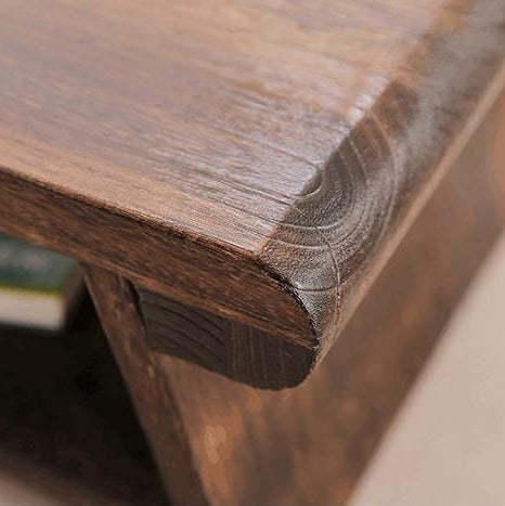 Mesa de centro tradicional japonesa de madera maciza plegable, rectangular redondeada, de 2 niveles para sala de estar