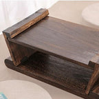 Mesa de centro tradicional japonesa de madera maciza plegable, rectangular redondeada, de 2 niveles para sala de estar