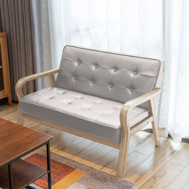 Traditional Vintage Oiled Wax Leather Solid Wood Plywood Rectangular Rounded Sofa 2-Seater With Armrest Backrest For Living Room