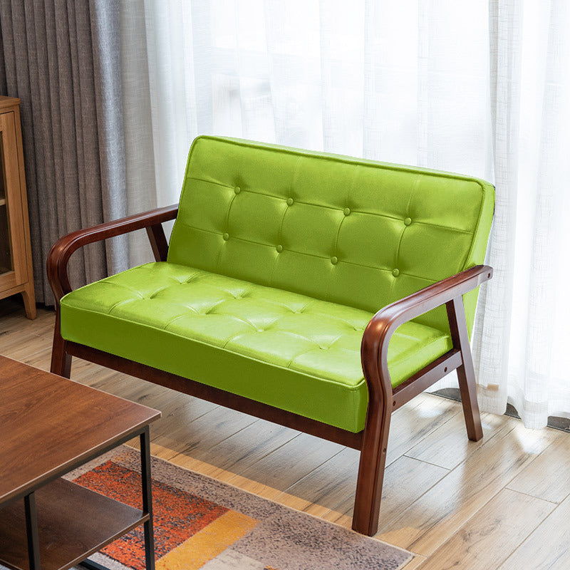 Traditional Vintage Oiled Wax Leather Solid Wood Plywood Rectangular Rounded Sofa 2-Seater With Armrest Backrest For Living Room