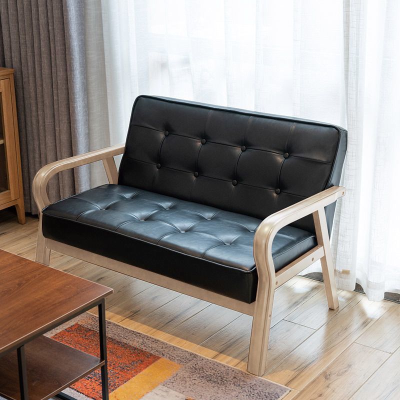 Traditional Vintage Oiled Wax Leather Solid Wood Plywood Rectangular Rounded Sofa 2-Seater With Armrest Backrest For Living Room