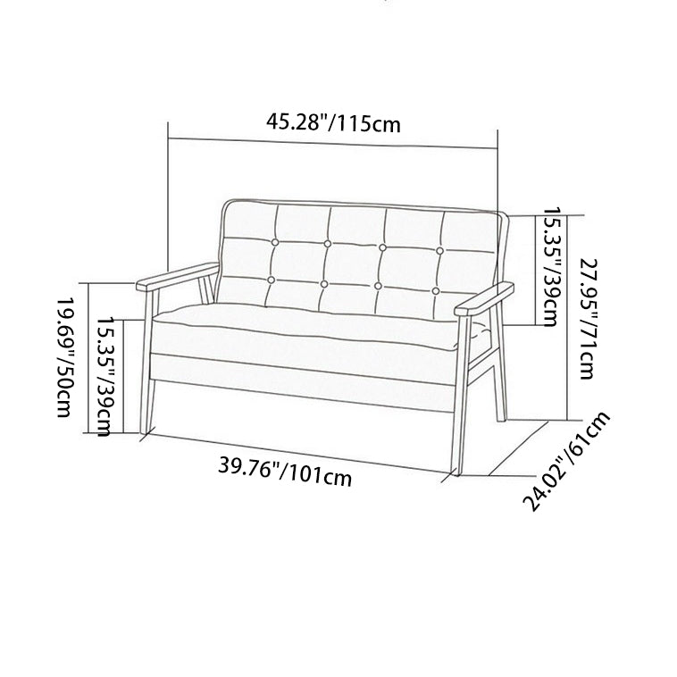Sofá Rectangular Redondeado de Cuero Encerado al Aceite Vintage Tradicional de Madera Maciza y Contrachapado de 2 Plazas con Apoyabrazos y Respaldo para Sala de Estar