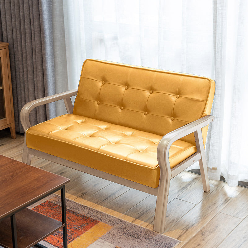 Traditional Vintage Oiled Wax Leather Solid Wood Plywood Rectangular Rounded Sofa 2-Seater With Armrest Backrest For Living Room