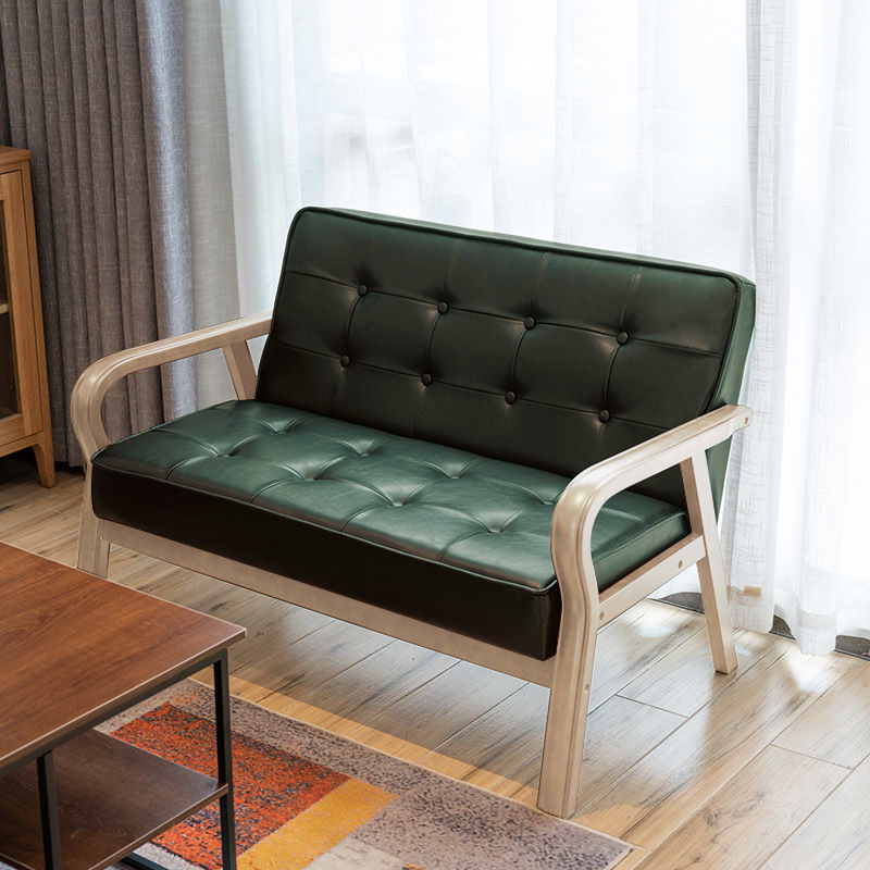 Traditional Vintage Oiled Wax Leather Solid Wood Plywood Rectangular Rounded Sofa 2-Seater With Armrest Backrest For Living Room