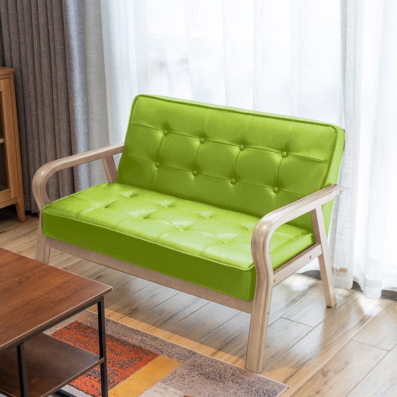 Traditional Vintage Oiled Wax Leather Solid Wood Plywood Rectangular Rounded Sofa 2-Seater With Armrest Backrest For Living Room