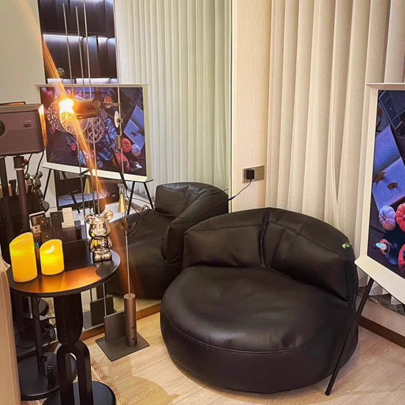 Sillón Decorativo Curvo Redondo EPS de Piel Sintética de Microfibra Escandinavo Contemporáneo con Respaldo para Sala de Estar
