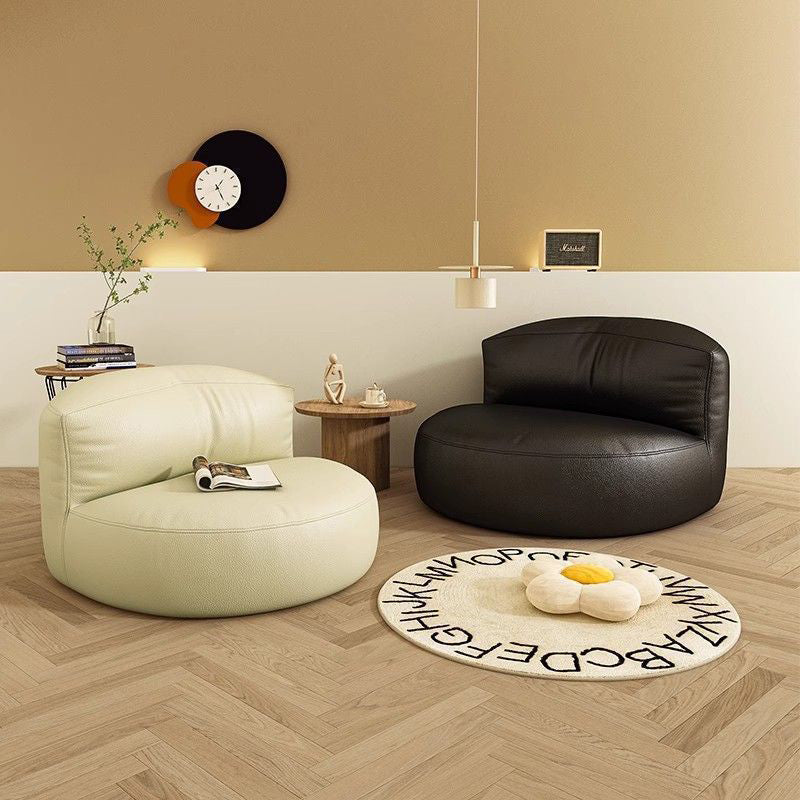 Sillón Decorativo Curvo Redondo EPS de Piel Sintética de Microfibra Escandinavo Contemporáneo con Respaldo para Sala de Estar