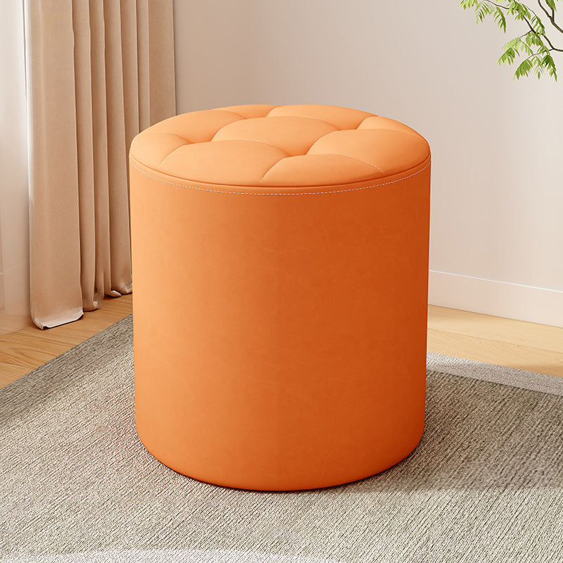 Modern Minimalist Round Solid Wood Leather Stool - Cat-Scratch Resistant - Ideal Living Room Accent