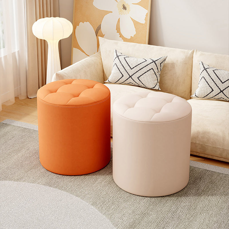 Modern Minimalist Round Solid Wood Leather Stool - Cat-Scratch Resistant - Ideal Living Room Accent