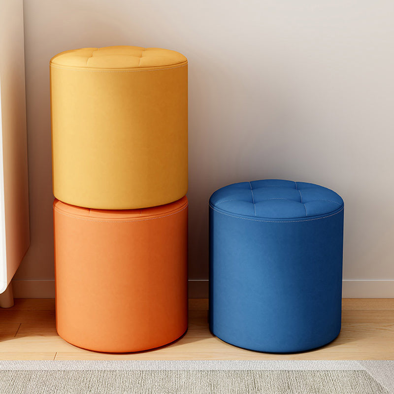 Modern Minimalist Round Solid Wood Leather Stool - Cat-Scratch Resistant - Ideal Living Room Accent