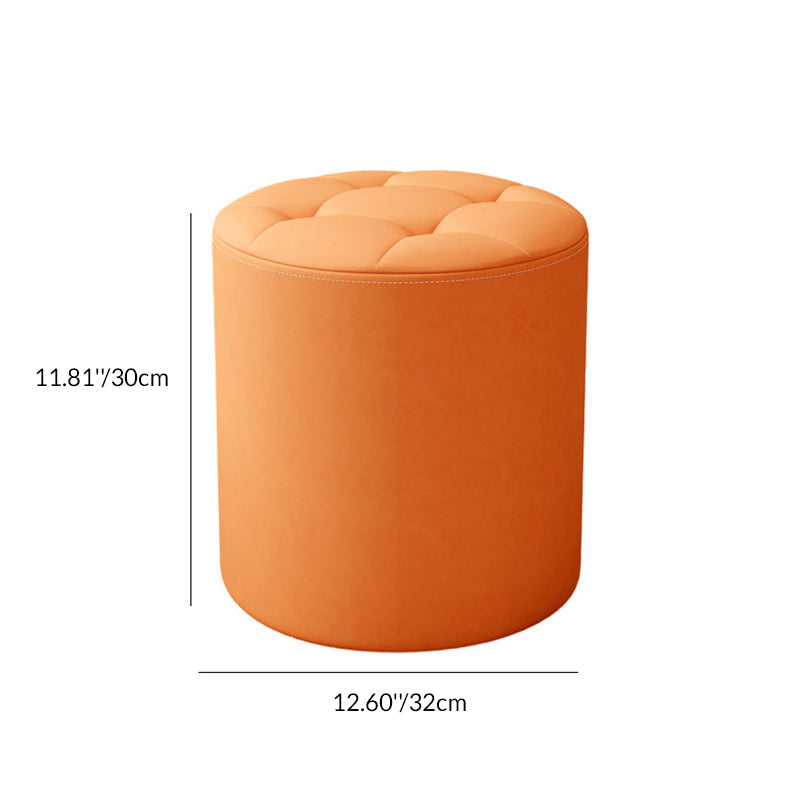 Modern Minimalist Round Solid Wood Leather Stool - Cat-Scratch Resistant - Ideal Living Room Accent