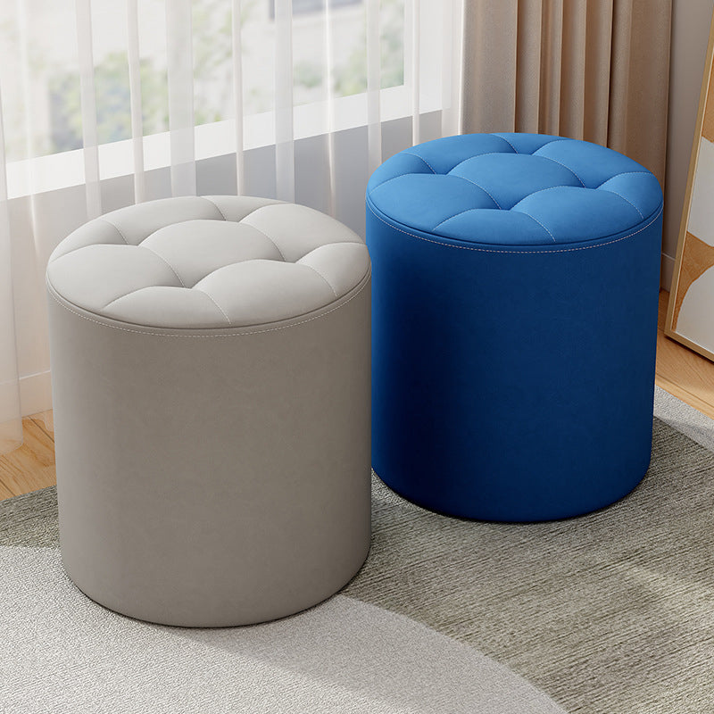 Modern Minimalist Round Solid Wood Leather Stool - Cat-Scratch Resistant - Ideal Living Room Accent