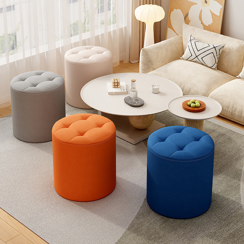 Modern Minimalist Round Solid Wood Leather Stool - Cat-Scratch Resistant - Ideal Living Room Accent