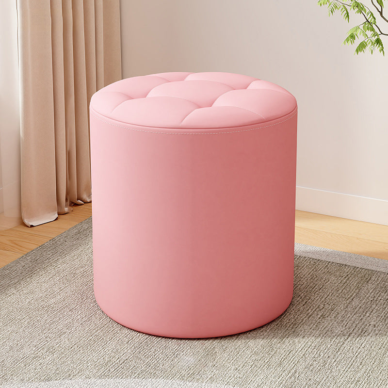 Modern Minimalist Round Solid Wood Leather Stool - Cat-Scratch Resistant - Ideal Living Room Accent