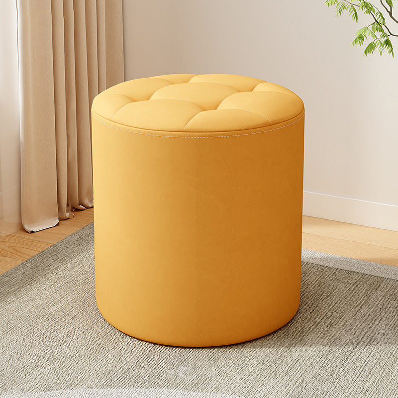 Modern Minimalist Round Solid Wood Leather Stool - Cat-Scratch Resistant - Ideal Living Room Accent