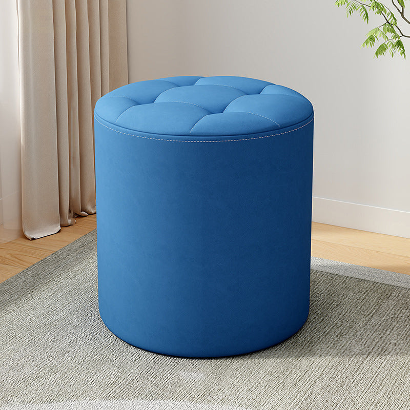 Modern Minimalist Round Solid Wood Leather Stool - Cat-Scratch Resistant - Ideal Living Room Accent