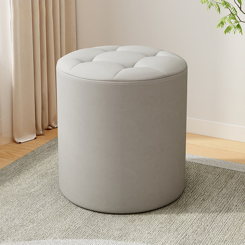 Modern Minimalist Round Solid Wood Leather Stool - Cat-Scratch Resistant - Ideal Living Room Accent