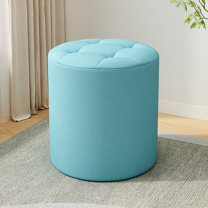 Modern Minimalist Round Solid Wood Leather Stool - Cat-Scratch Resistant - Ideal Living Room Accent