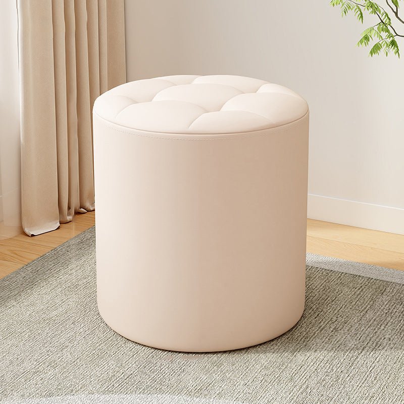 Modern Minimalist Round Solid Wood Leather Stool - Cat-Scratch Resistant - Ideal Living Room Accent