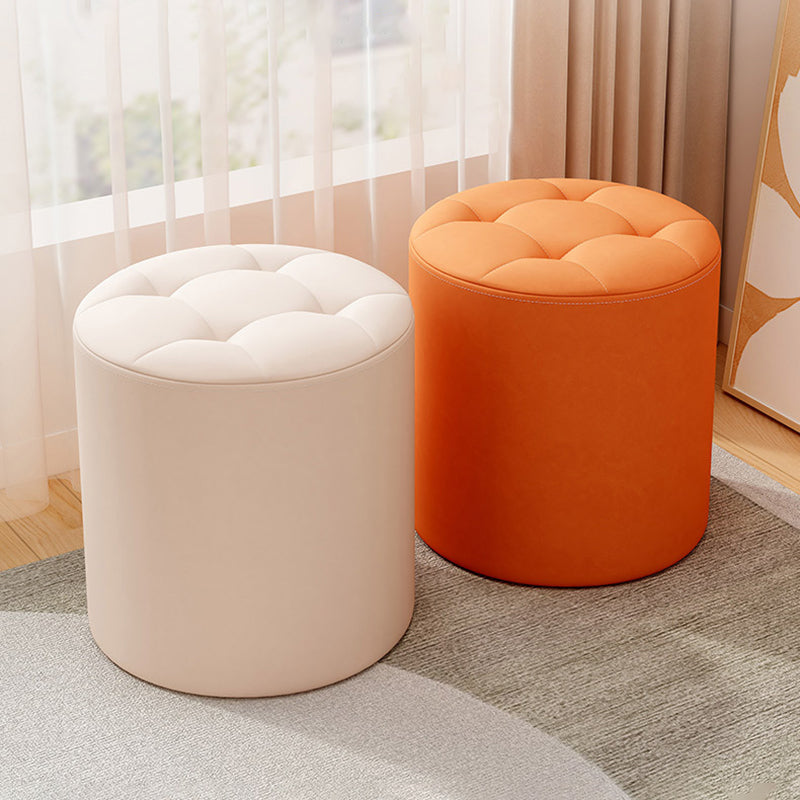 Modern Minimalist Round Solid Wood Leather Stool - Cat-Scratch Resistant - Ideal Living Room Accent