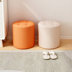 Modern Minimalist Round Solid Wood Leather Stool - Cat-Scratch Resistant - Ideal Living Room Accent