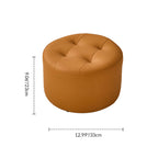 Contemporary Scandinavian Cat-Scratch Leather Round Cylinder Low Stool - Pine Wood Living Room Accent