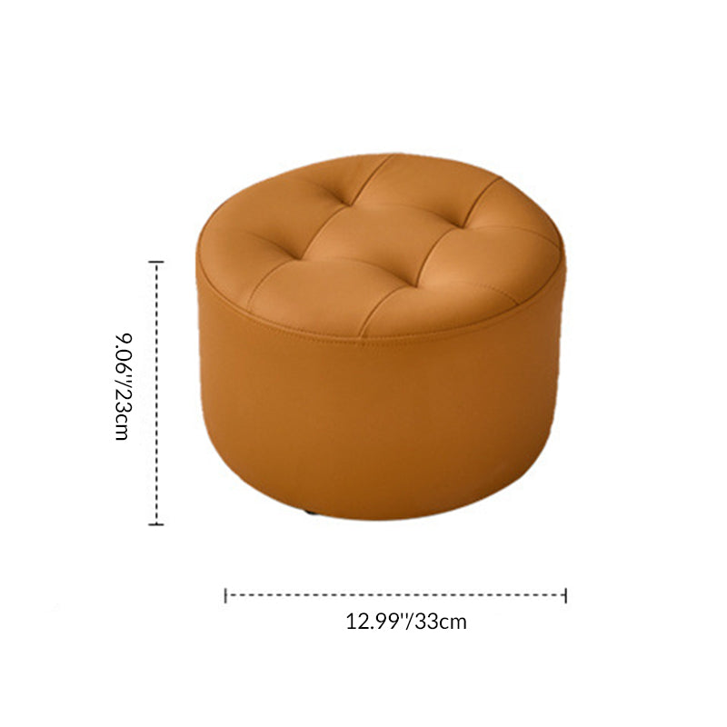 Contemporary Scandinavian Cat-Scratch Leather Round Cylinder Low Stool - Pine Wood Living Room Accent