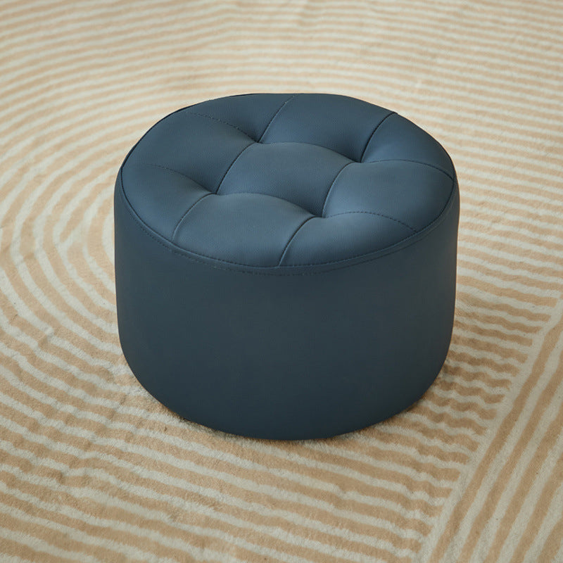 Contemporary Scandinavian Cat-Scratch Leather Round Cylinder Low Stool - Pine Wood Living Room Accent