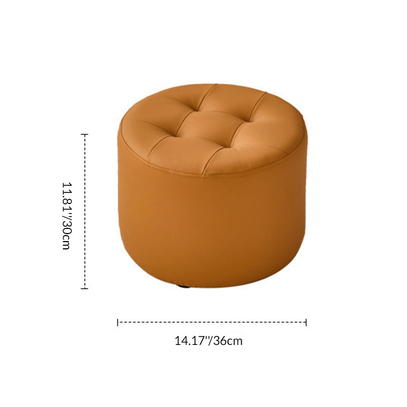 Contemporary Scandinavian Cat-Scratch Leather Round Cylinder Low Stool - Pine Wood Living Room Accent