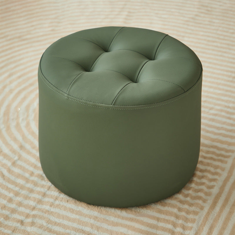 Contemporary Scandinavian Cat-Scratch Leather Round Cylinder Low Stool - Pine Wood Living Room Accent