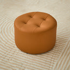 Contemporary Scandinavian Cat-Scratch Leather Round Cylinder Low Stool - Pine Wood Living Room Accent