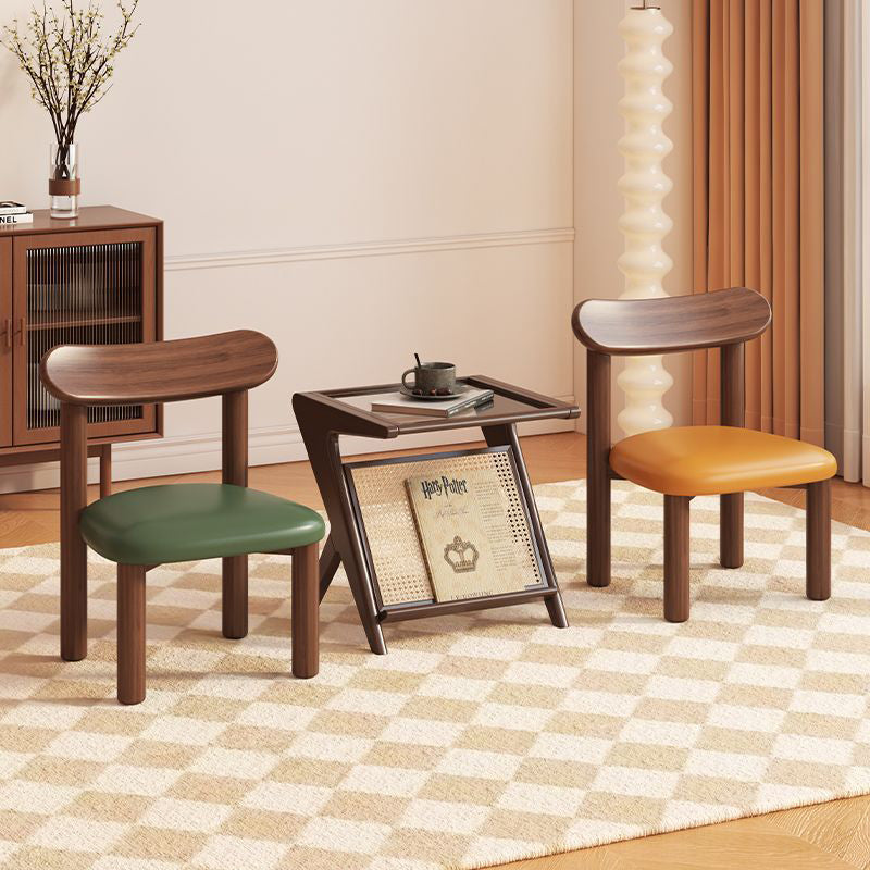 Traditional Chinese Faux Leather Curved Cylinder Stool with Pine Wood Backrest — Low, Stylish Living Room Seat
