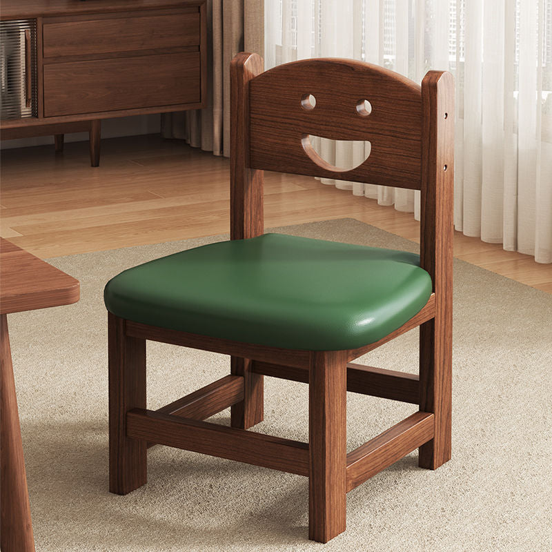 Traditional Chinese Faux Leather Curved Cylinder Stool with Pine Wood Backrest — Low, Stylish Living Room Seat