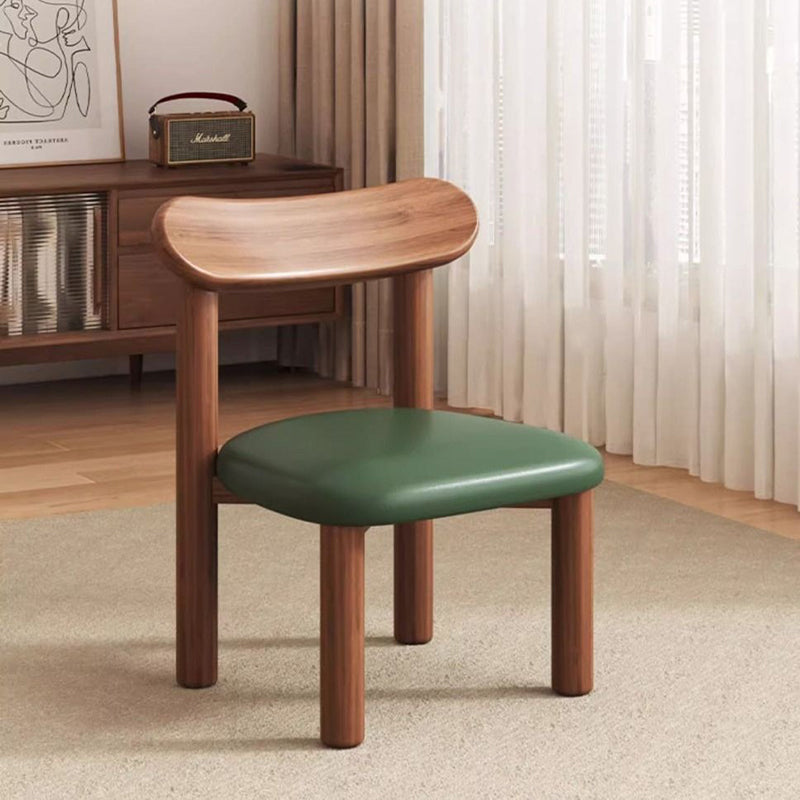 Traditional Chinese Faux Leather Curved Cylinder Stool with Pine Wood Backrest — Low, Stylish Living Room Seat