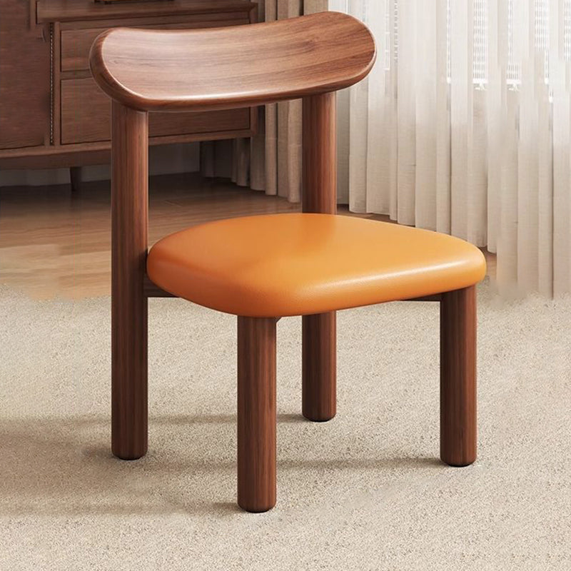 Traditional Chinese Faux Leather Curved Cylinder Stool with Pine Wood Backrest — Low, Stylish Living Room Seat