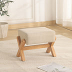 Sleek Modern Minimalist Rubberwood Linen X-Shaped Square Low Stool for Living Room