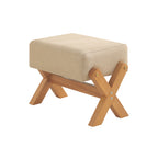 Sleek Modern Minimalist Rubberwood Linen X-Shaped Square Low Stool for Living Room