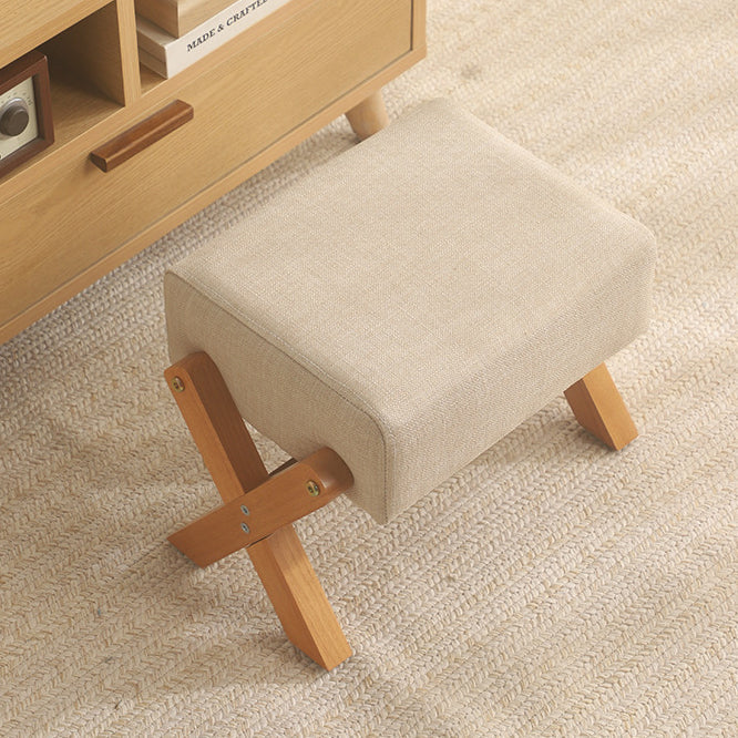 Sleek Modern Minimalist Rubberwood Linen X-Shaped Square Low Stool for Living Room