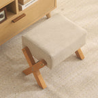 Sleek Modern Minimalist Rubberwood Linen X-Shaped Square Low Stool for Living Room