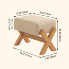 Sleek Modern Minimalist Rubberwood Linen X-Shaped Square Low Stool for Living Room