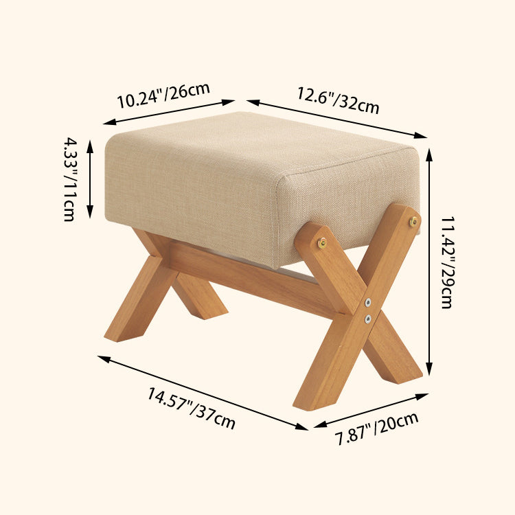 Sleek Modern Minimalist Rubberwood Linen X-Shaped Square Low Stool for Living Room