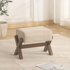 Sleek Modern Minimalist Rubberwood Linen X-Shaped Square Low Stool for Living Room