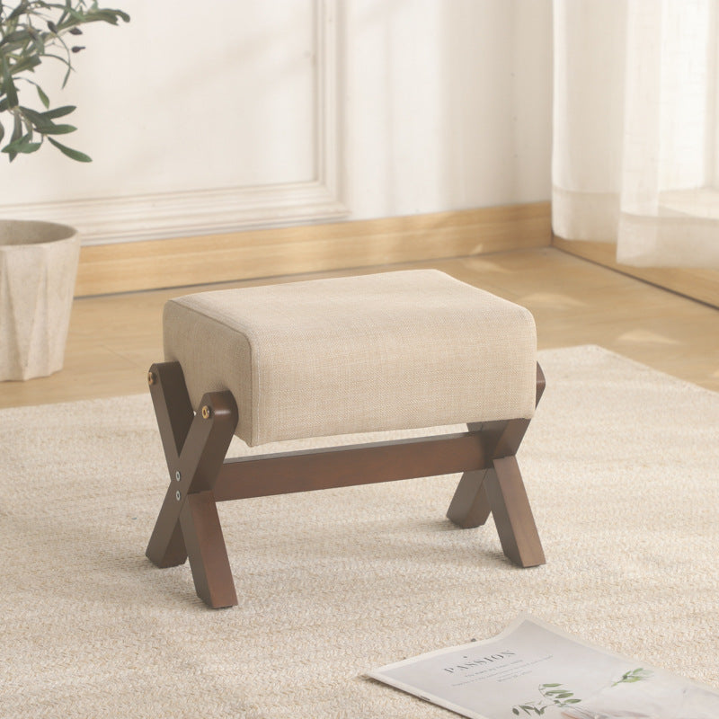 Sleek Modern Minimalist Rubberwood Linen X-Shaped Square Low Stool for Living Room