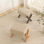 Sleek Modern Minimalist Rubberwood Linen X-Shaped Square Low Stool for Living Room