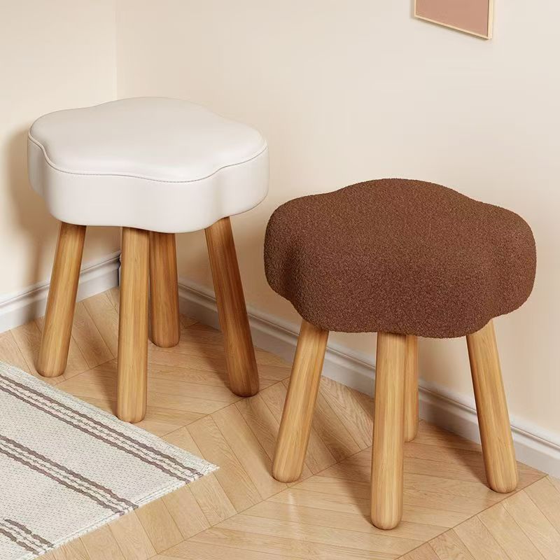 Modern Art Deco Sherpa Fabric Cloud-Round Low Stool in Solid Wood for Living Room