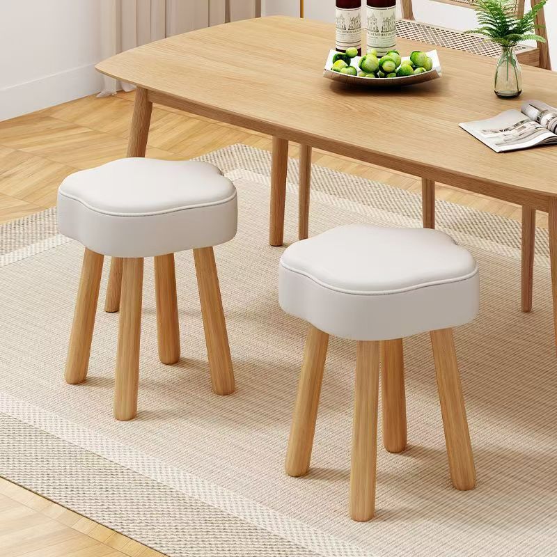 Modern Art Deco Sherpa Fabric Cloud-Round Low Stool in Solid Wood for Living Room