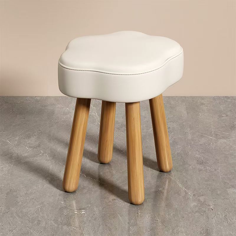 Modern Art Deco Sherpa Fabric Cloud-Round Low Stool in Solid Wood for Living Room