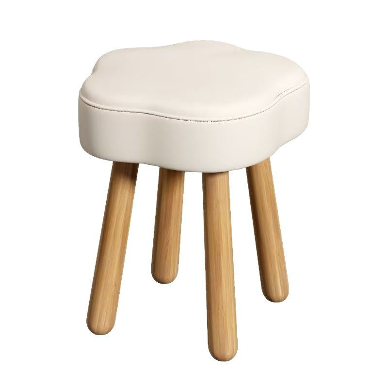 Modern Art Deco Sherpa Fabric Cloud-Round Low Stool in Solid Wood for Living Room